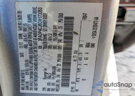 2013 Ford Fiesta Titanium z USA, uszkodzony, nr VIN 3FADP4CJ5DM173353